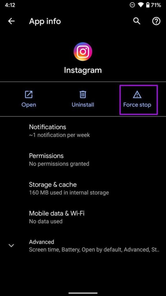 force-stop-Instagram-app