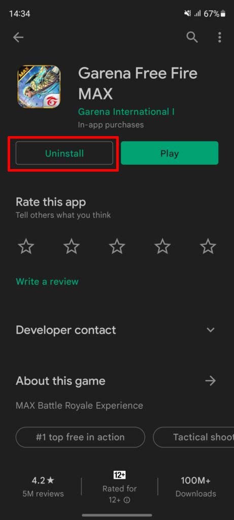 uninstall free fire max